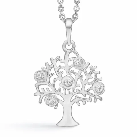 Støvring Design livets träd zirkon halskedja med berlocker i rhodinerat silver vit zirkon