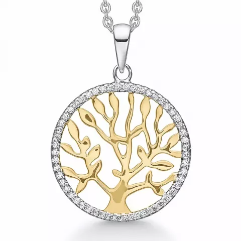 20 mm Støvring Design livets träd zirkon halskedja med berlocker i förgyllt silver med silver vit zirkon