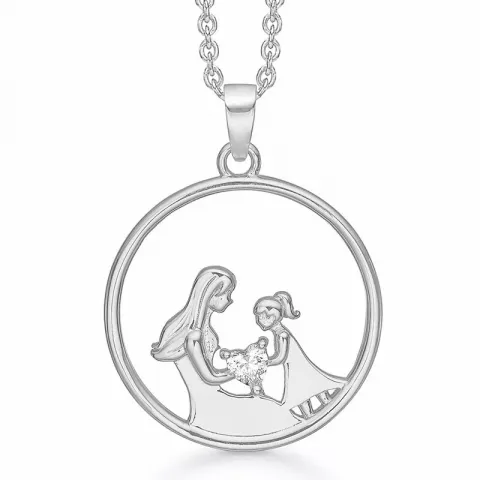Støvring Design mor och barn zirkon hängen med halskedja i rhodinerat silver vit zirkon