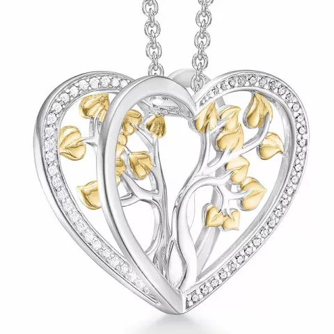Støvring Design livets träd zirkon hängen med halskedja i rhodinerat silver med förgyllt silver vit zirkon