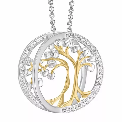 Støvring Design livets träd zirkon halskedja med berlocker i rhodinerat silver med förgyllt silver vit zirkon