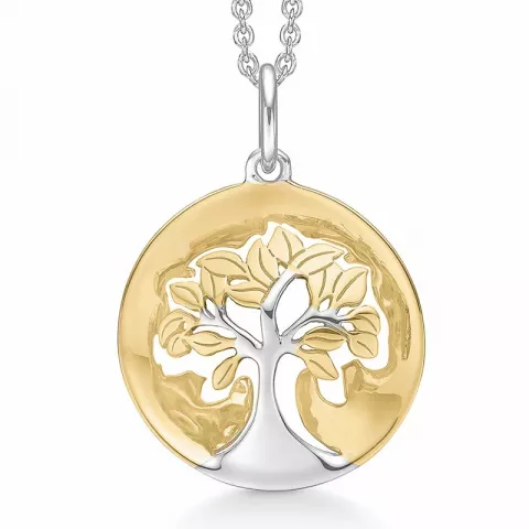 Støvring Design livets träd hängen med halskedja i rhodinerat silver med förgyllt silver