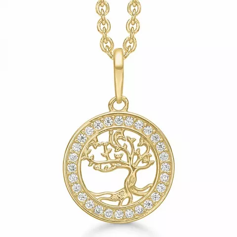 12 mm Støvring Design livets träd zirkon hängen med halskedja i 8 karat guld med forgylld silverhalskedja vit zirkon