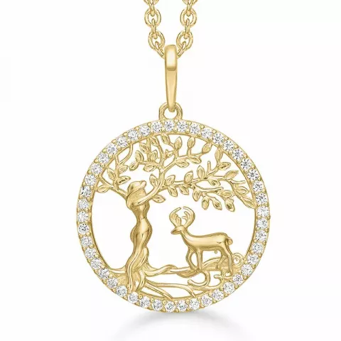Støvring Design livets träd zirkon hängen med halskedja i 8 karat guld vit zirkon
