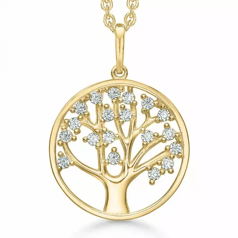 Støvring Design livets träd zirkon hängen med halskedja i 14 karat guld med forgylld silverhalskedja vit zirkon