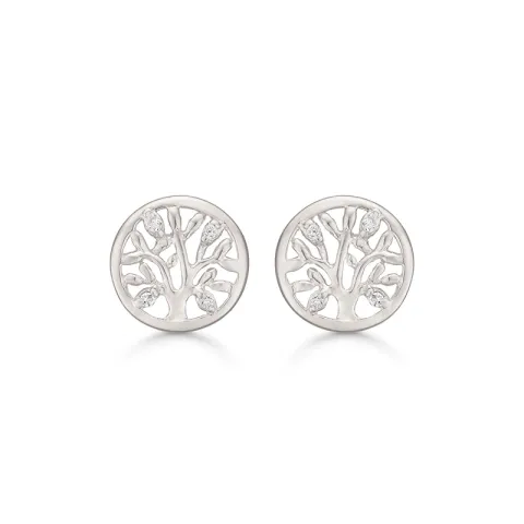 Støvring Design livets träd zirkon örhängen i silver vit zirkon
