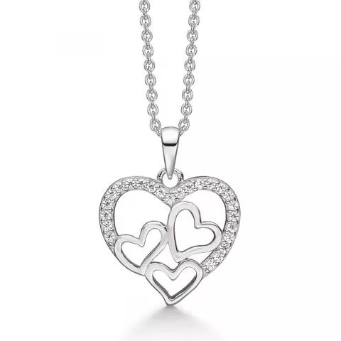Støvring Design hjärta halskedja med berlocker i rhodinerat silver vit zirkon