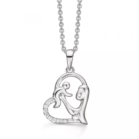 Støvring Design mor och barn halskedja med berlocker i rhodinerat silver vit zirkon