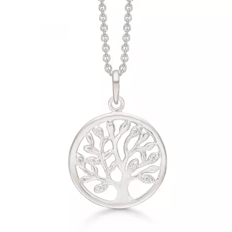 Støvring Design livets träd halskedja med berlocker i rhodinerat silver vit zirkon