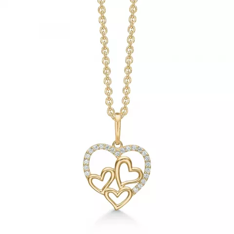 Støvring Design hjärta halskedja med berlocker i 14 karat guld med forgylld silverhalskedja vit zirkon
