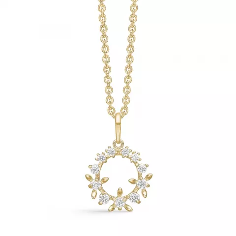 Støvring Design blomma halskedja med berlocker i 14 karat guld med forgylld silverhalskedja vit zirkon