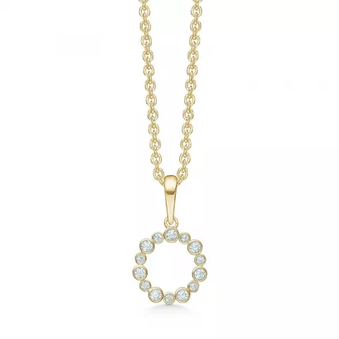 Støvring Design cirkel halskedja med berlocker i 14 karat guld med forgylld silverhalskedja vit zirkon