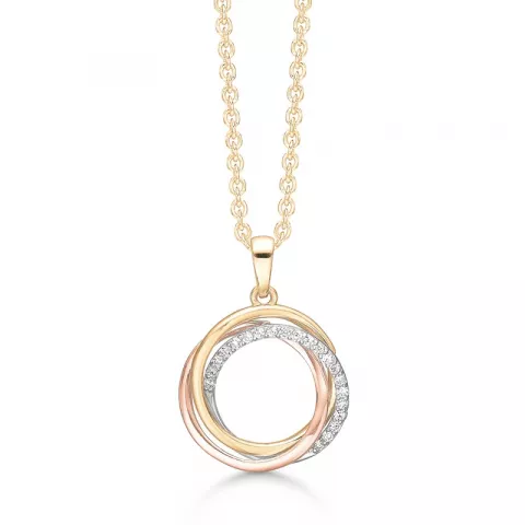 Støvring Design cirkel halsband i 14 karat guld med rosa guld med silver med förgyllt silver vit zirkon