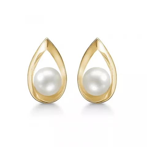 Støvring Design droppformad pärla örhängen i 14 karat guld
