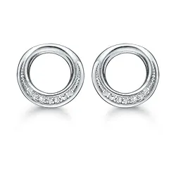 Støvring Design runda örhängen i rhodinerat silver vit zirkon