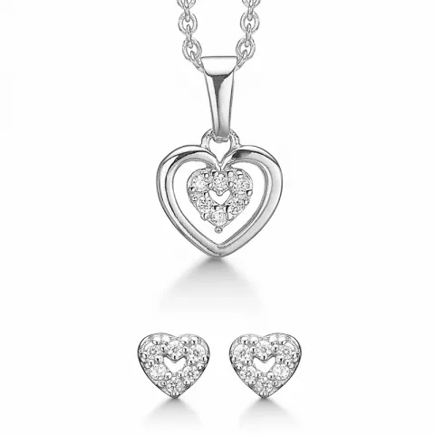 Støvring Design hjärta set med örhängen och halsband i rhodinerat silver vita zirkoner
