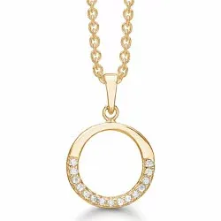 Støvring Design runda hängen med halskedja i förgyllt silver vit zirkon