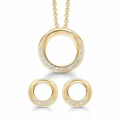 Støvring Design runt smycke set i förgyllt silver vit zirkon