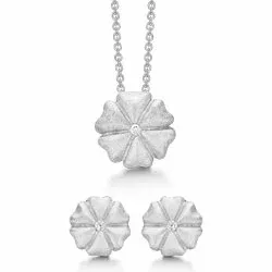 Støvring Design blomma smycke set i rhodinerat silver vita zirkoner