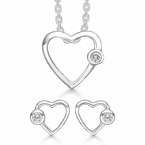 Støvring Design hjärta smycke set i silver vita zirkoner