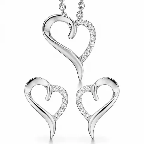 Støvring Design hjärta smycke set i silver vit zirkon