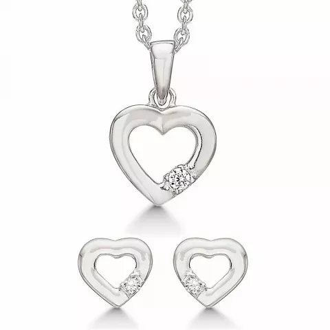 Støvring Design hjärta smycke set i silver vita zirkoner