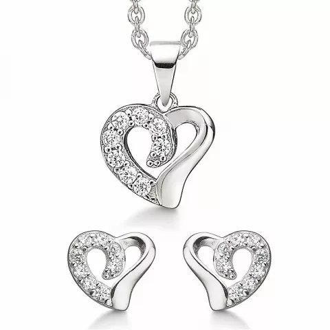 Hjärta smycke set i silver vit zirkon