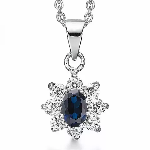 elegant Støvring Design halskedja med berlocker i silver vit zirkon blå syntetisk safir