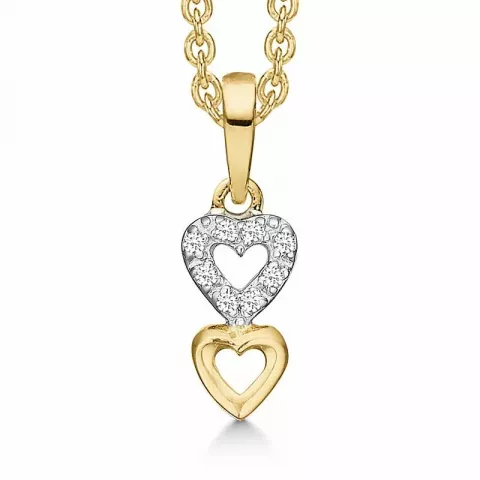 Støvring Design hjärta halskedja med berlocker i 8 karat guld med forgylld silverhalskedja vit zirkon