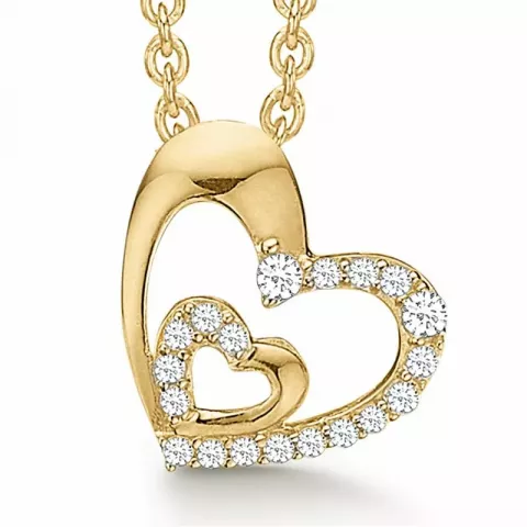 Støvring Design hjärta hängen med halskedja i 8 karat guld med forgylld silverhalskedja vit zirkon