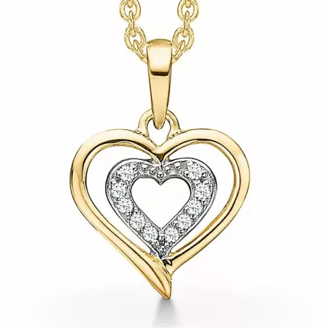 elegant Støvring Design hjärta halskedja med berlocker i 14 karat guld med forgylld silverhalskedja vit zirkon