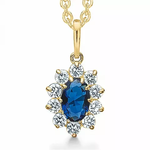 Støvring Design halskedja med berlocker i 8 karat guld med forgylld silverhalskedja blå syntetisk safir vit zirkon