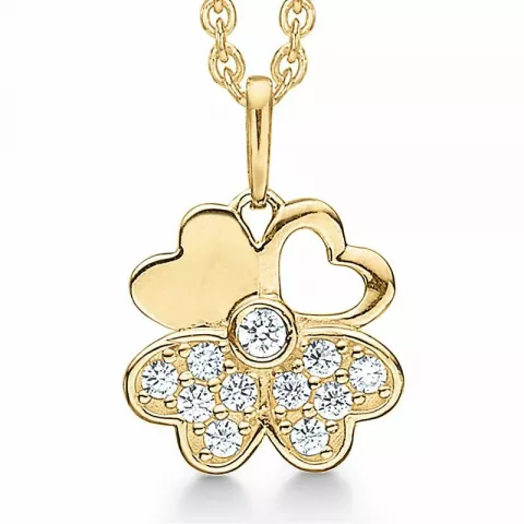 Støvring design blomma halskedja med berlocker i 8 karat guld med forgylld silverhalskedja vit zirkon