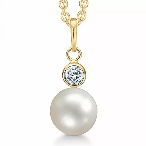 Støvring Design pärla halskedja med berlocker i 8 karat guld med forgylld silverhalskedja vit zirkon