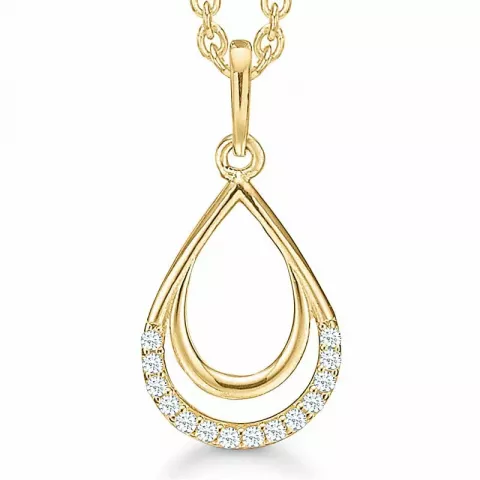 Støvring Design droppformad halskedja med berlocker i 14 karat guld med forgylld silverhalskedja vit zirkon