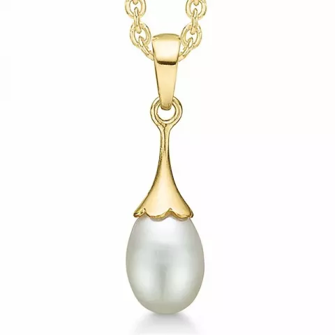 Støvring Design pärla halskedja med berlocker i 14 karat guld med forgylld silverhalskedja