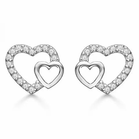 dubbel Støvring Design hjärta örhängen i silver vit zirkon