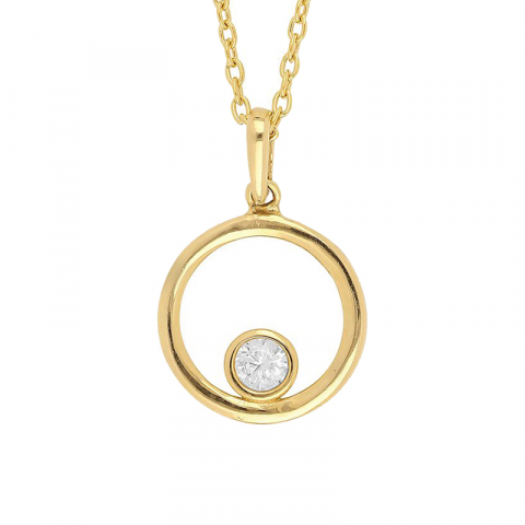 12 mm Siersbøl cirkel hängen med halskedja i 8 karat guld med forgylld silverhalskedja vit zirkon