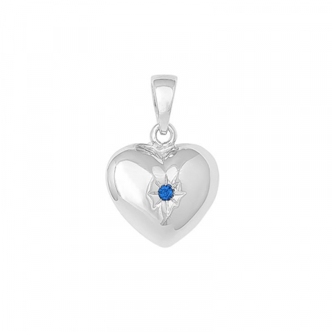 13 x 12 mm Siersbøl hjärta hängen i rhodinerat silver blå syntetisk safir