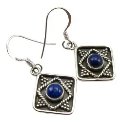fyrkantigt blå örhängen i oxiderat sterlingsilver