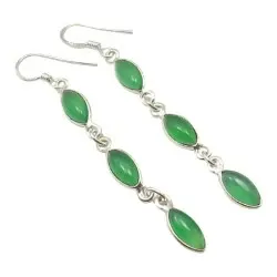 långa gröna onyx örhängen i silver
