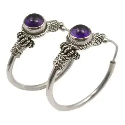 runda ametist örhängen i oxiderat sterlingsilver