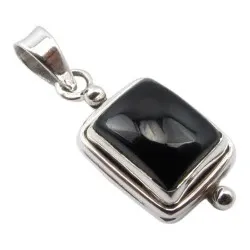 Elegant fyrkantigt svart onyx hängen i oxiderat sterlingsilver