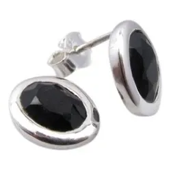 runda onyxer örhängestift i silver