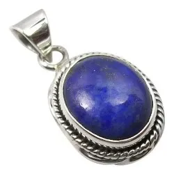 Ovalt blå hängen i oxiderat sterlingsilver