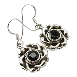 Blommor onyxer örhängen i oxiderat sterlingsilver