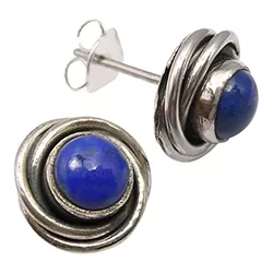 Runda blå lapis lazuli örhängestift i oxiderat sterlingsilver