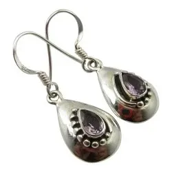 Droppe ametist örhängen i oxiderat sterlingsilver