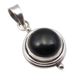 Runt onyx hängen i oxiderat sterlingsilver