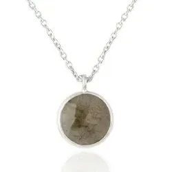 Runt labradorit hängen med halskedja i silver med hängen i silver